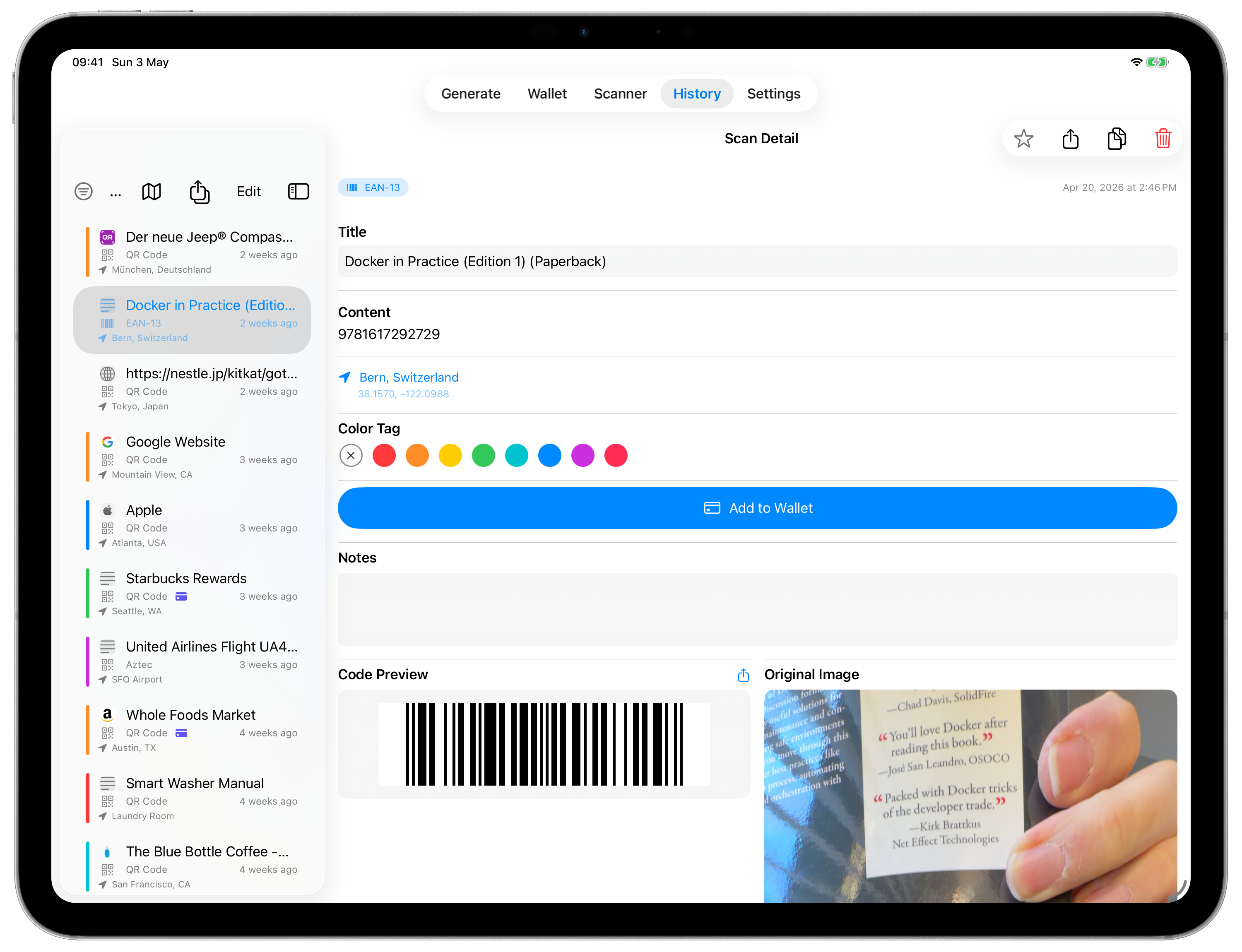 SafeScan Wallet on iPad Pro